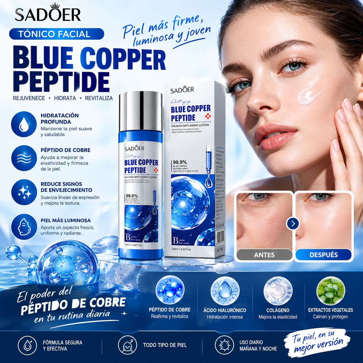 Tónico Facial Péptido de Cobre Antiedad Sadoer 120ml